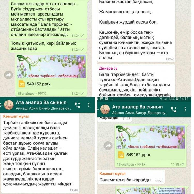 "Бала тәрбиесі -отбасынан басталады"  атты  онлайн вебинар    өтілді.
