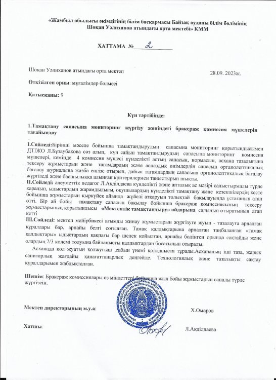 Тамақтандырудың  сапалық мониторингі